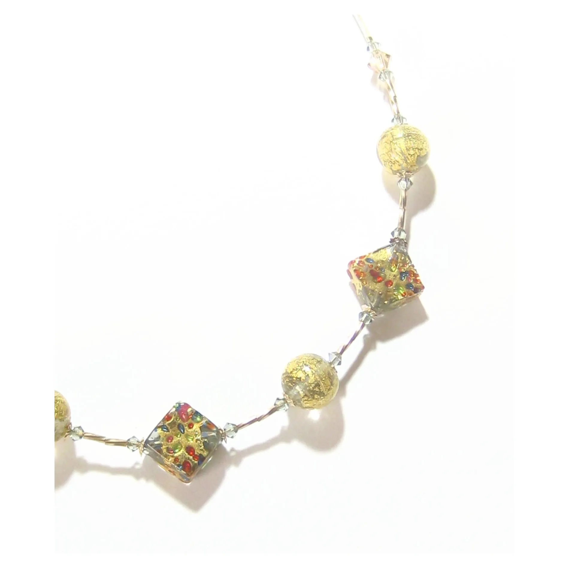 Murano Glass Colorful Diamond Gold Necklace