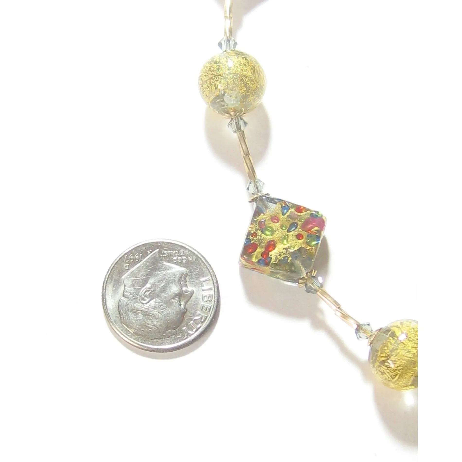 Murano Glass Colorful Diamond Gold Necklace