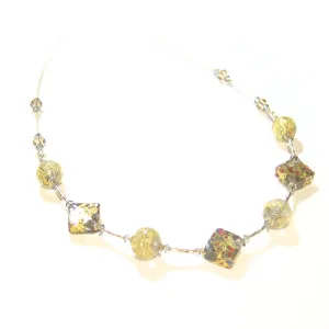 Murano Glass Colorful Diamond Gold Necklace