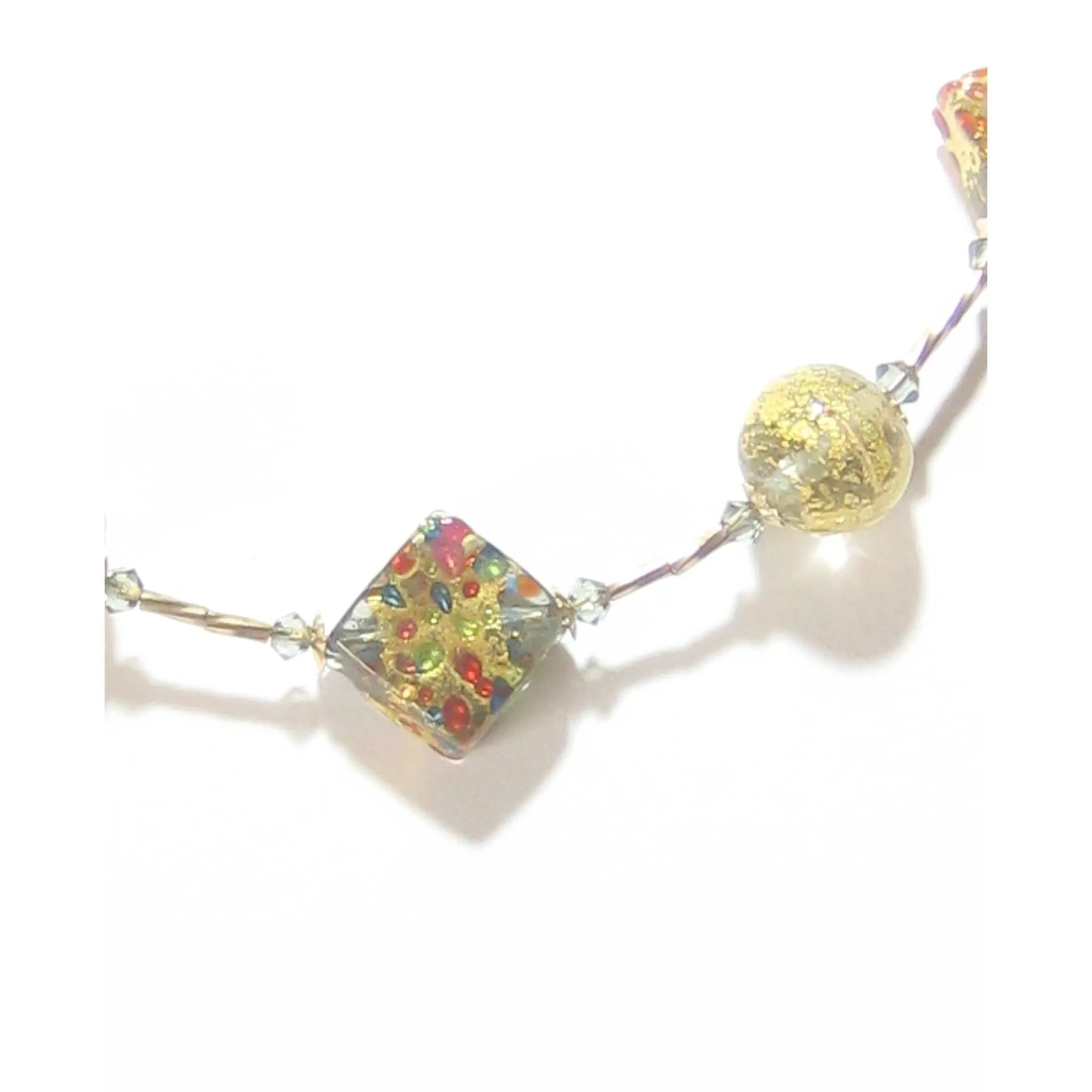 Murano Glass Colorful Diamond Gold Necklace