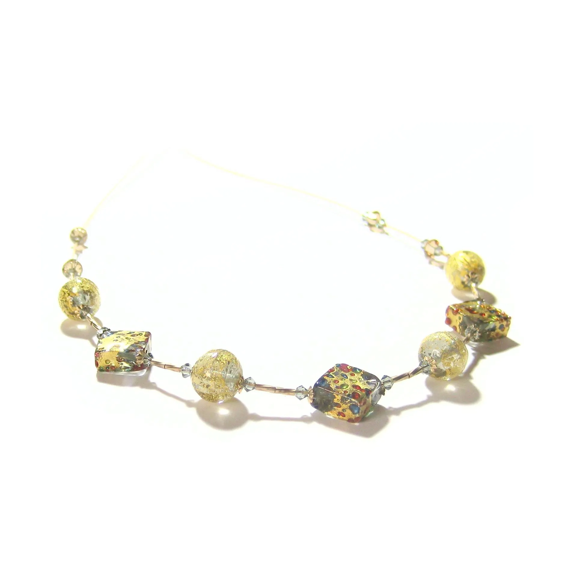 Murano Glass Colorful Diamond Gold Necklace