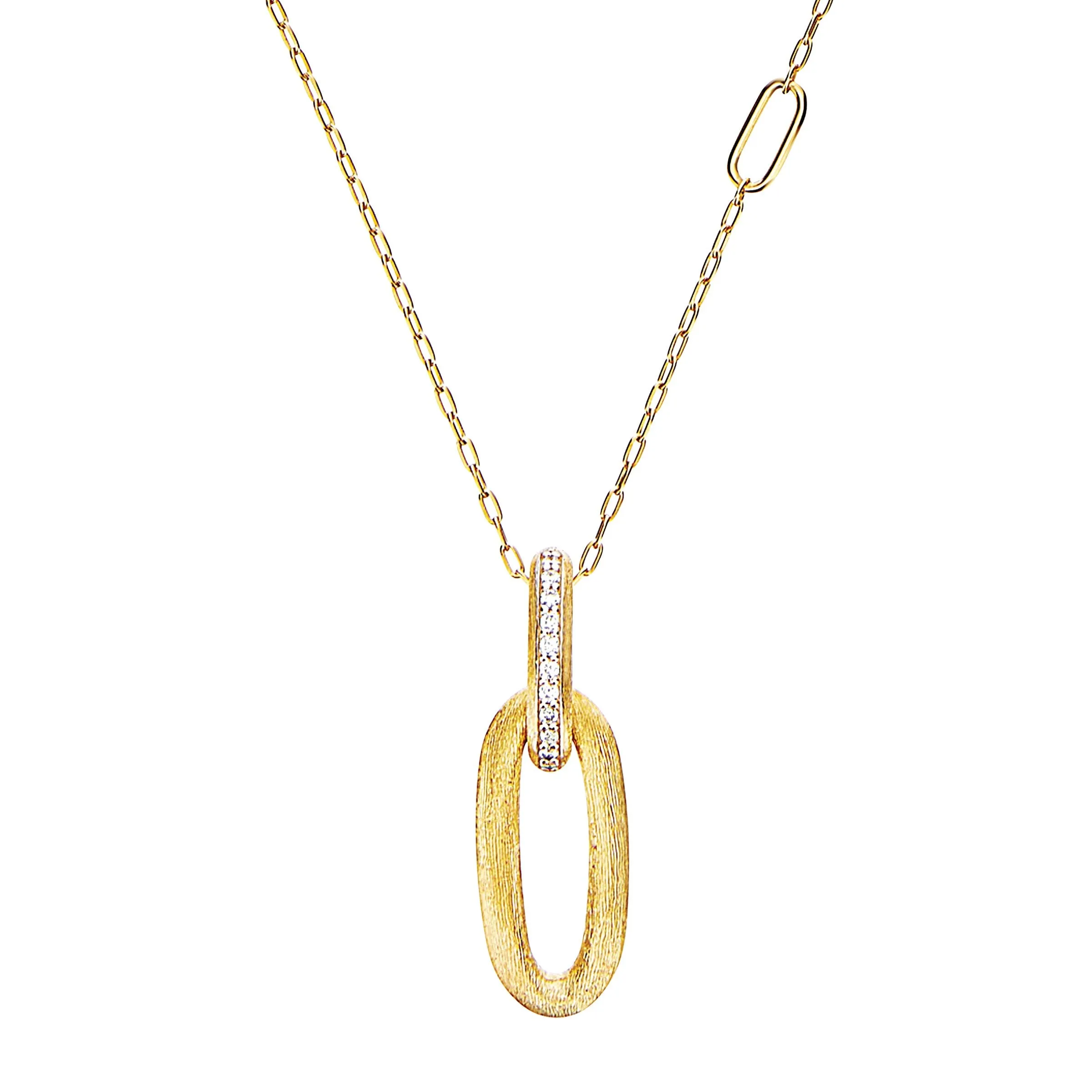 Nanis 18k Yellow Gold Libera Hand-Engraved Diamond Pendant 18", D=0.06tw