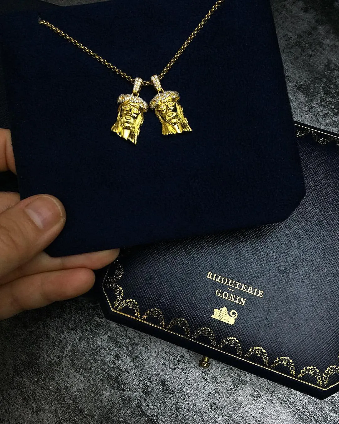 Nano Jesus piece pendant with chain necklace in Gold