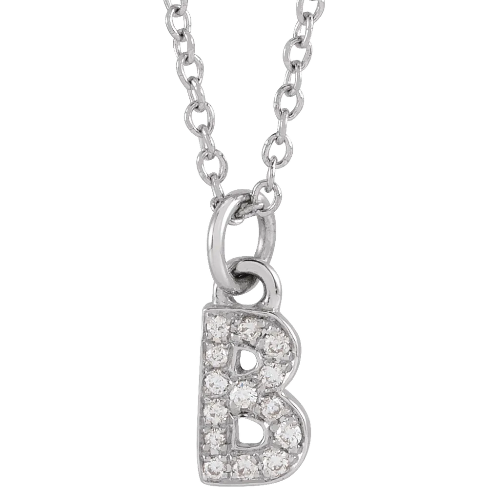 Natural Diamond Initial Necklace - 14K White