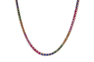 Necklace 18kt Gold Multicolor Sapphires & Tsavorites Tennis