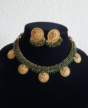 Neelima and Swetha Ranjith Antique Temple Necklace With Gold Plating GR12 Green