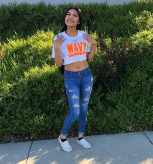 Neon Orange Wavy | White Tee