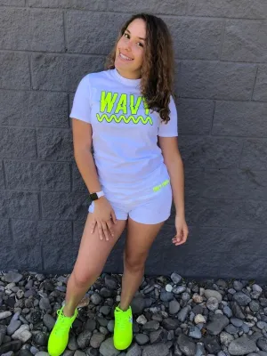 Neon Yellow/Black Wavy | White Tee