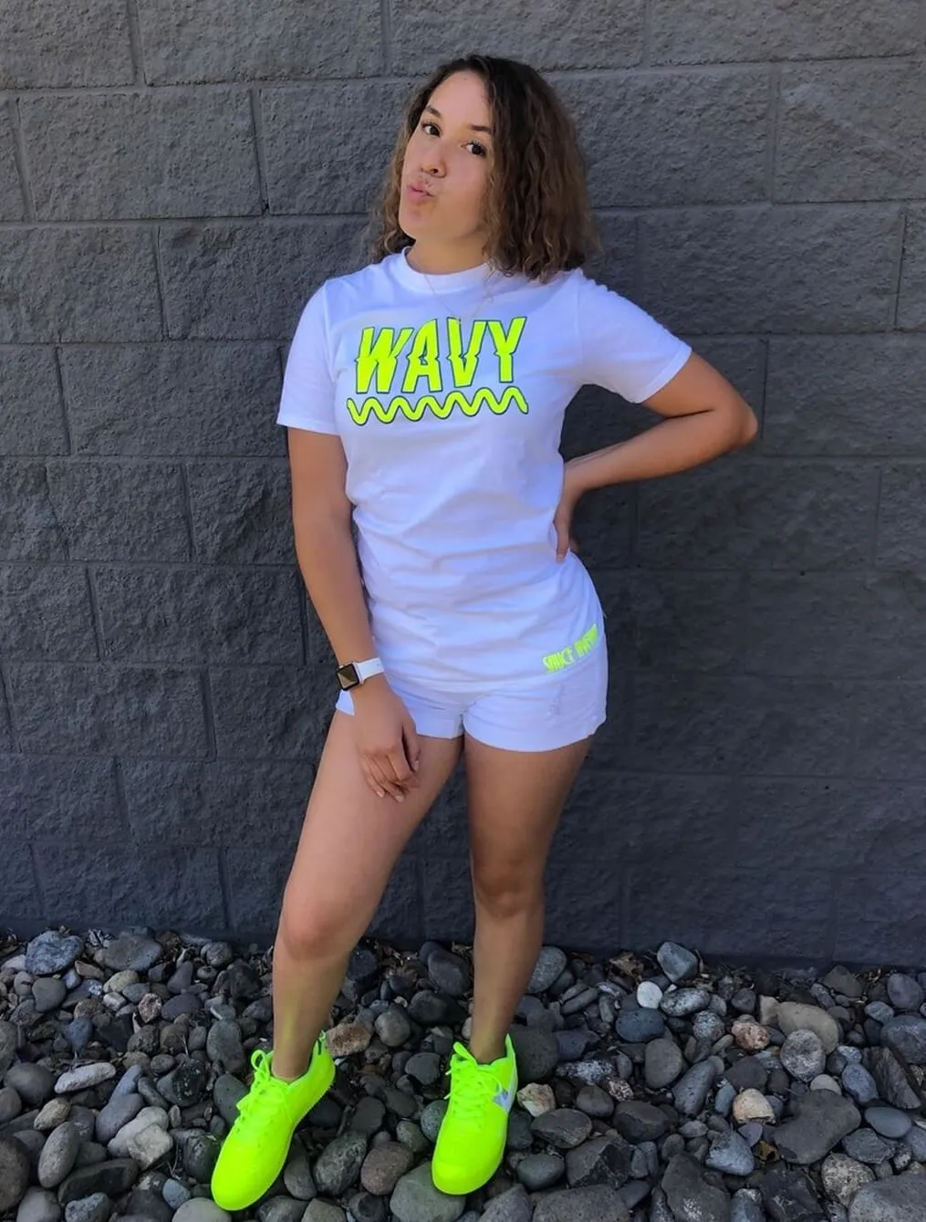 Neon Yellow/Black Wavy | White Tee