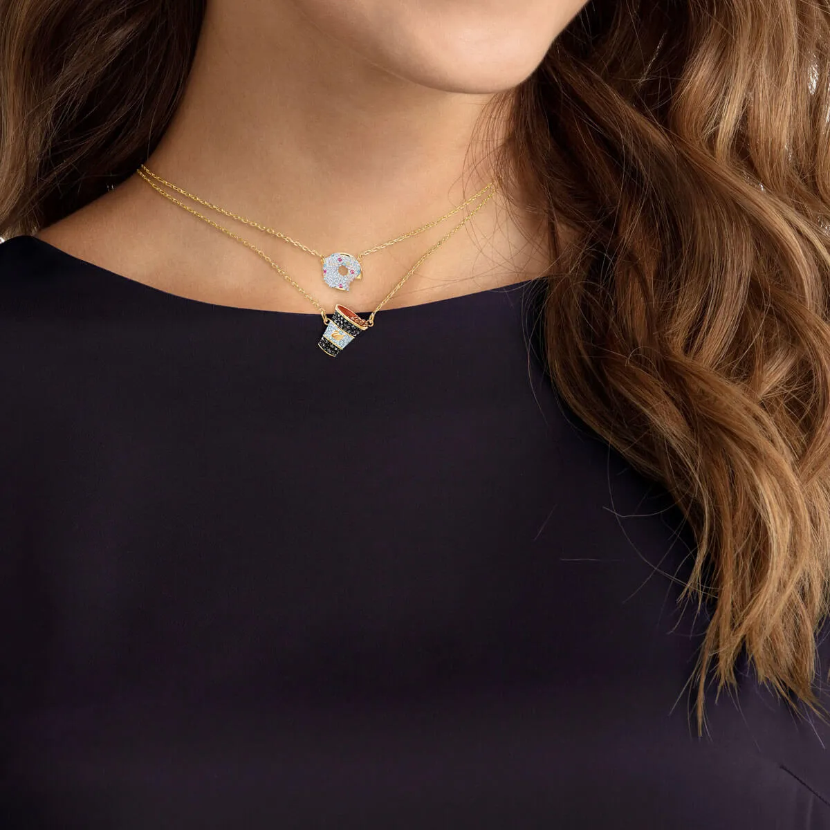 Nicest Donut and Coffee Multi-Colored Gold Plating Necklace Set
