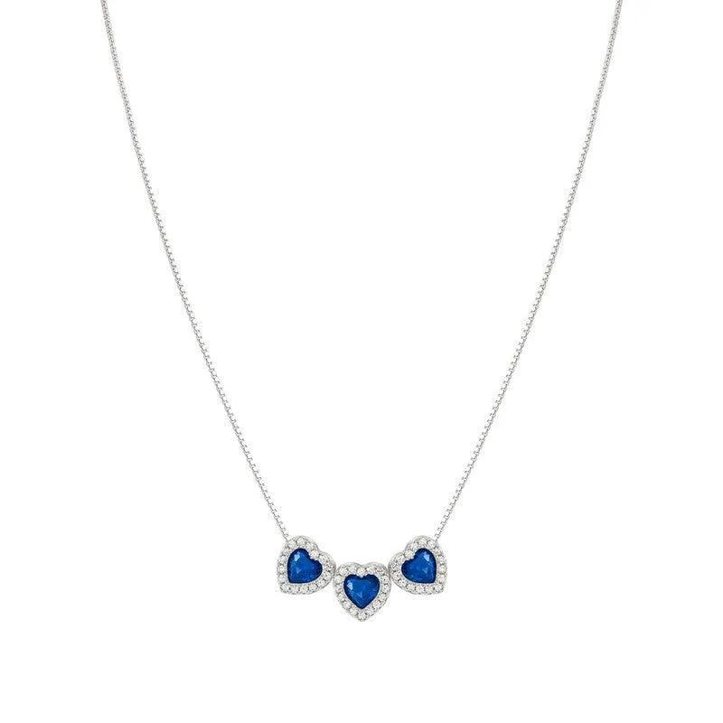 Nomination All My Love Necklace, Triple Heart, Blue Cubic Zirconia , Silver