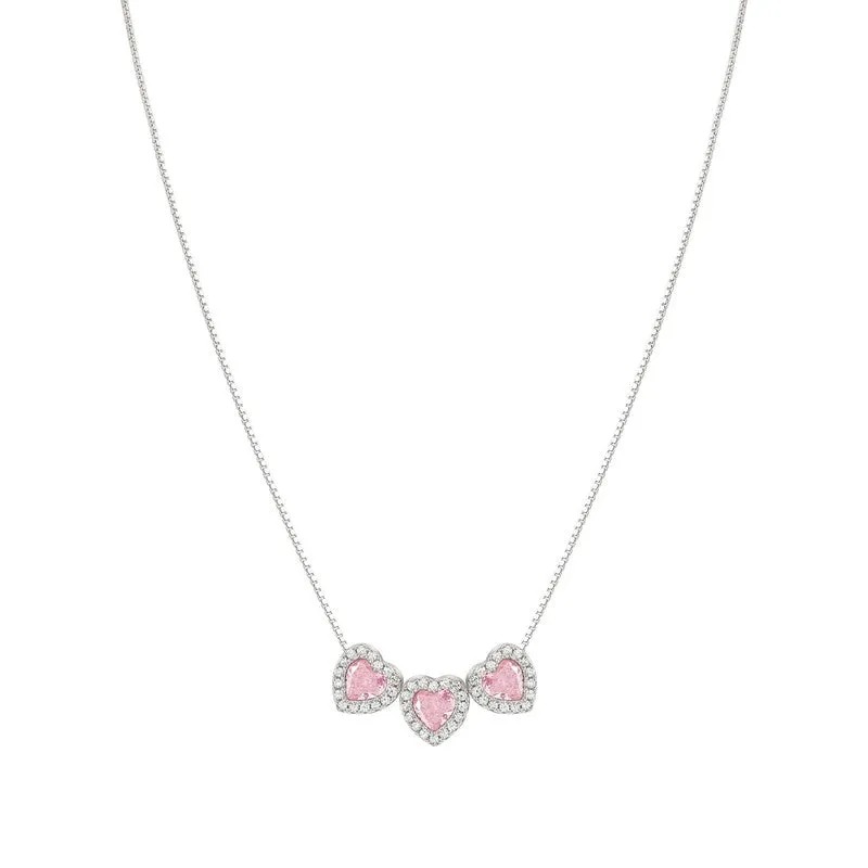 Nomination All My Love Necklace, Triple Heart, Pink Cubic Zirconia , Silver