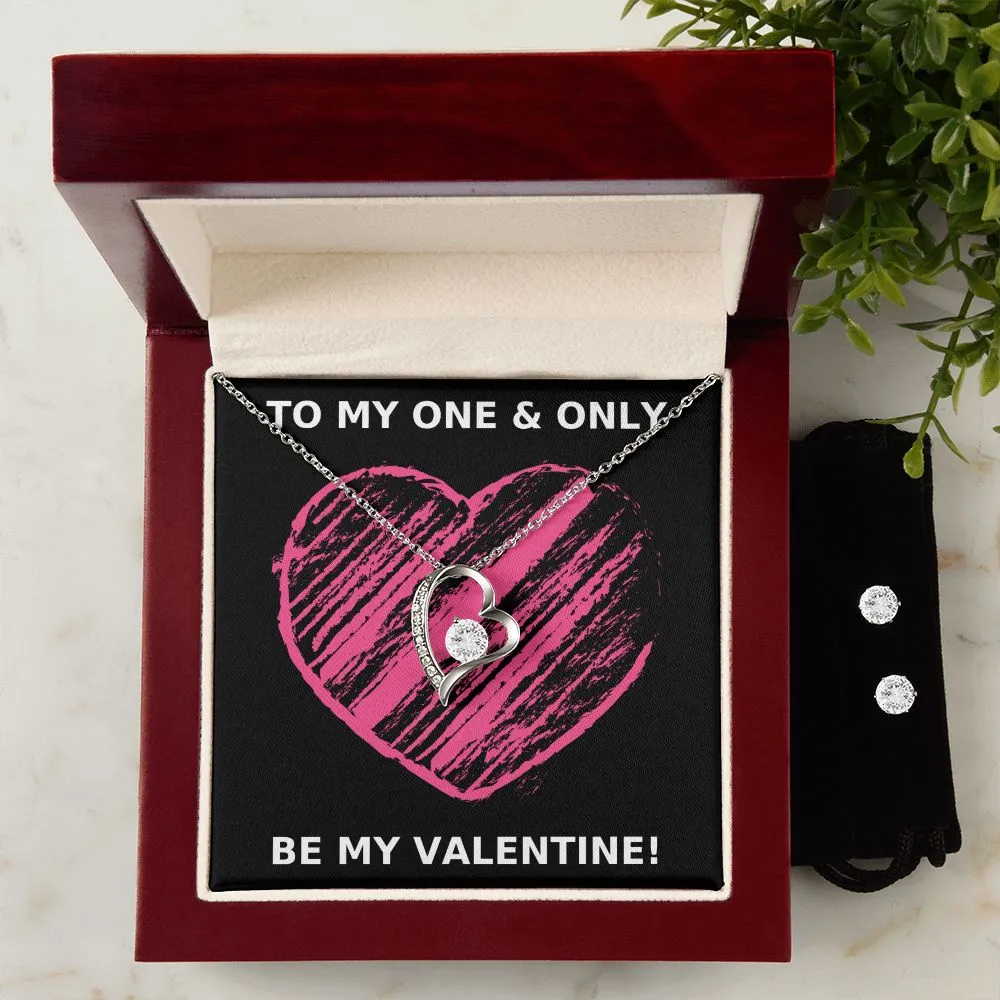 One & Only Valentine's Forever Heart Necklace & Cubic Zirconia Earring Set