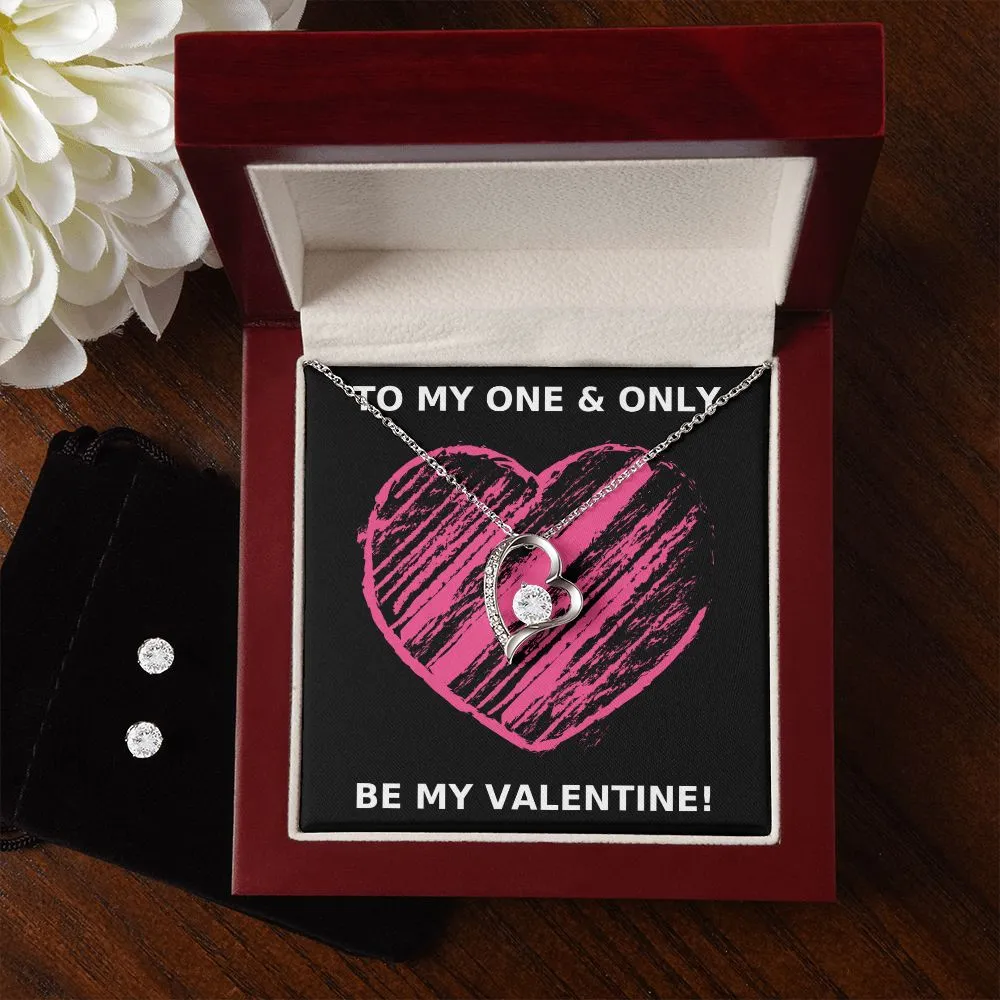 One & Only Valentine's Forever Heart Necklace & Cubic Zirconia Earring Set