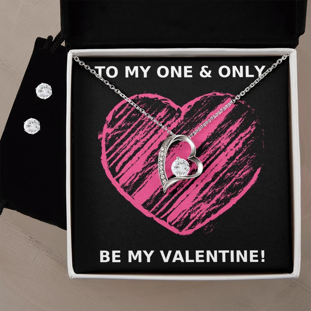 One & Only Valentine's Forever Heart Necklace & Cubic Zirconia Earring Set