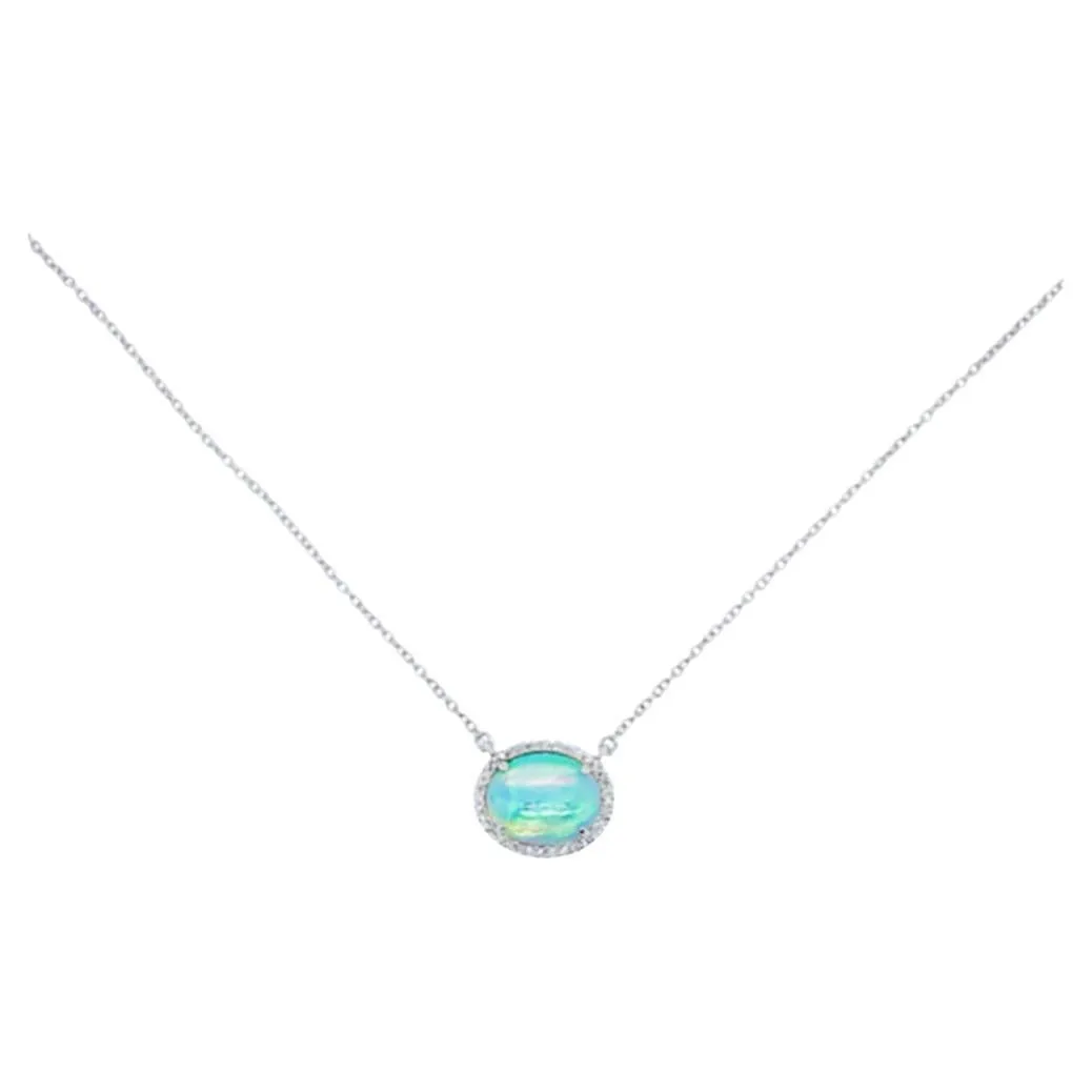 Opal & Diamond Halo Necklace