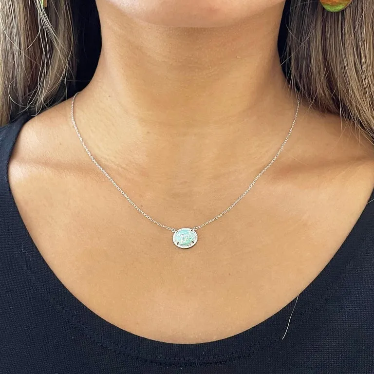Opal & Diamond Halo Necklace