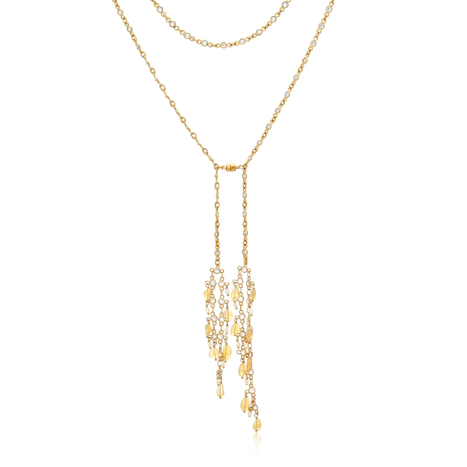 Opal And Pearl Cz Lariat Necklace