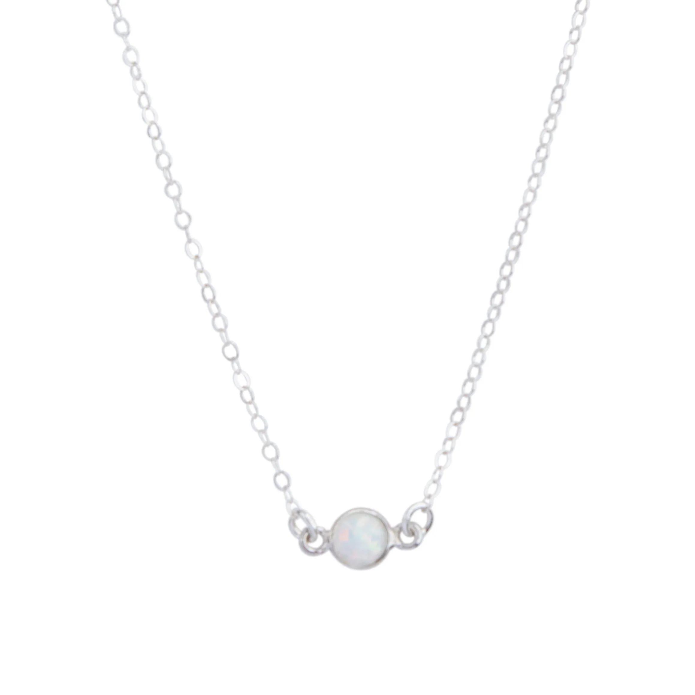 Opal Solitaire Necklace in Silver