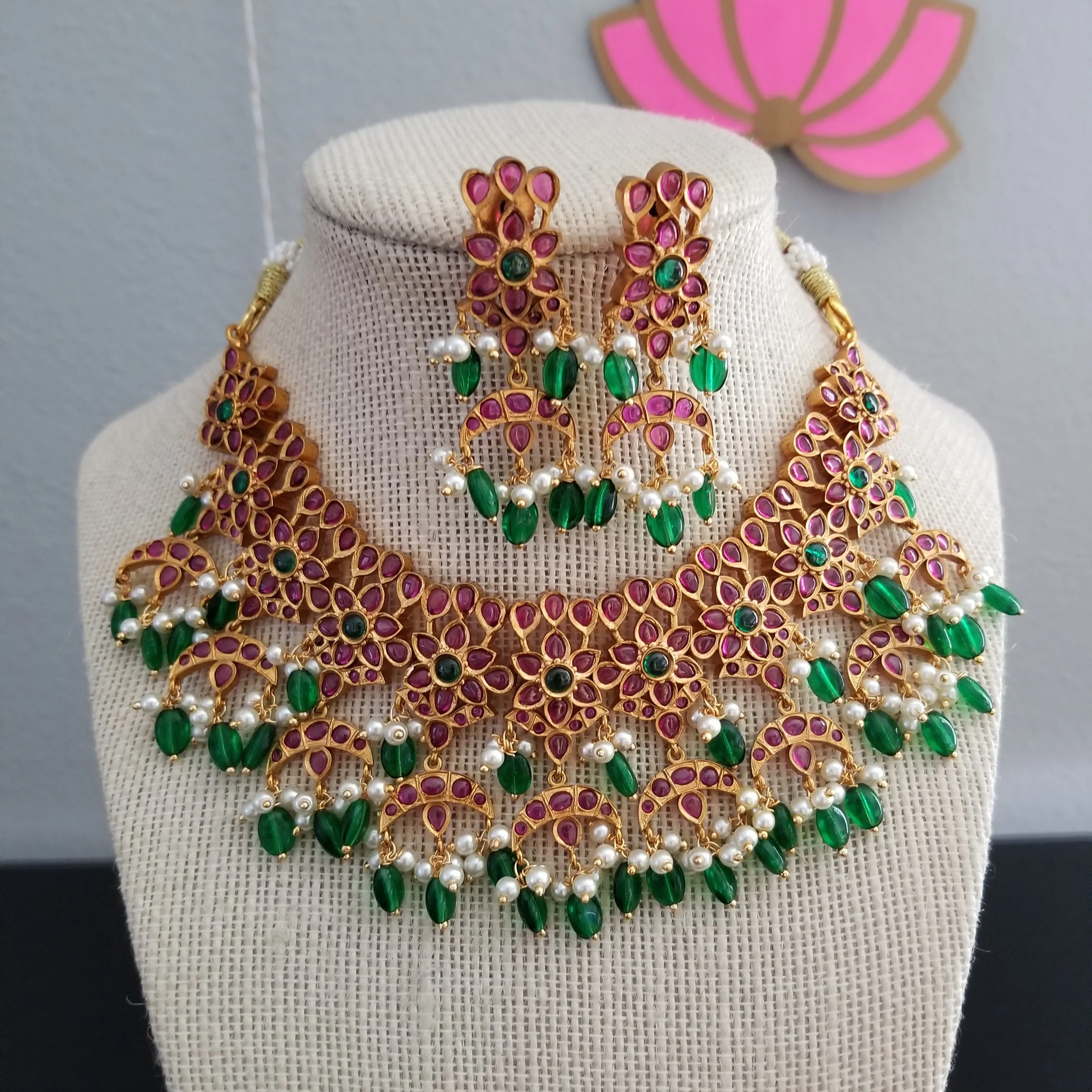 Orange Matt Finish Kemp Stone Set With Bead Drops 16116