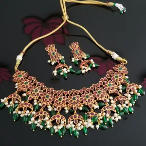 Orange Matt Finish Kemp Stone Set With Bead Drops 16116