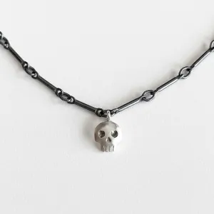 Oxidized Silver Single Skull Necklace