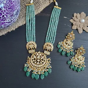 Pachi Kundan Jade Green Beads Maala Set With Gold Plating