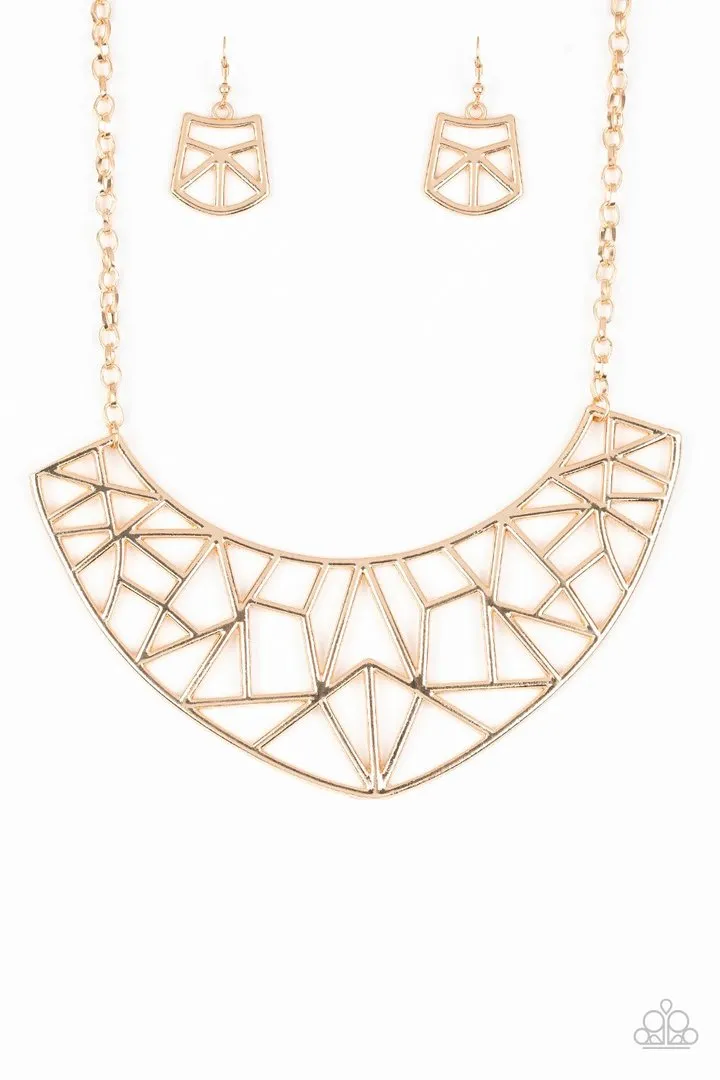 Paparazzi Strike White Haute Necklace Gold