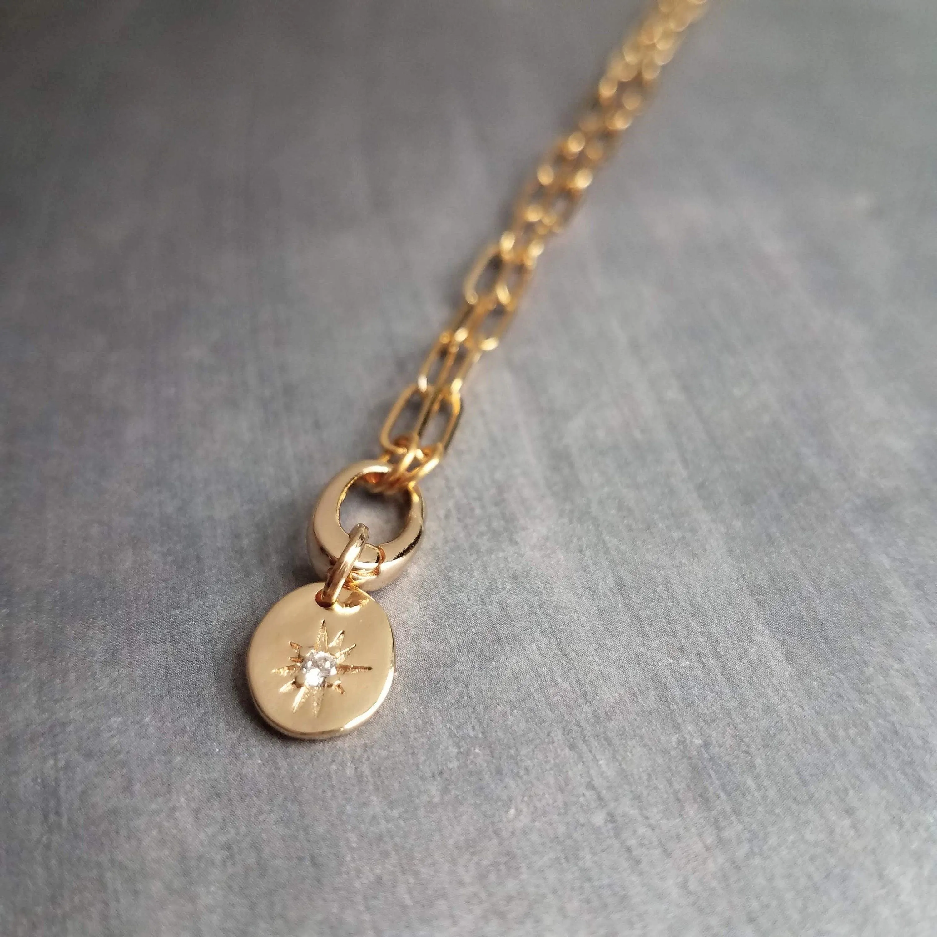 Paperclip Chain Necklace, gold oval link necklace, gold chunky necklace, front clasp necklace, large clasp necklace, oval CZ star pendant