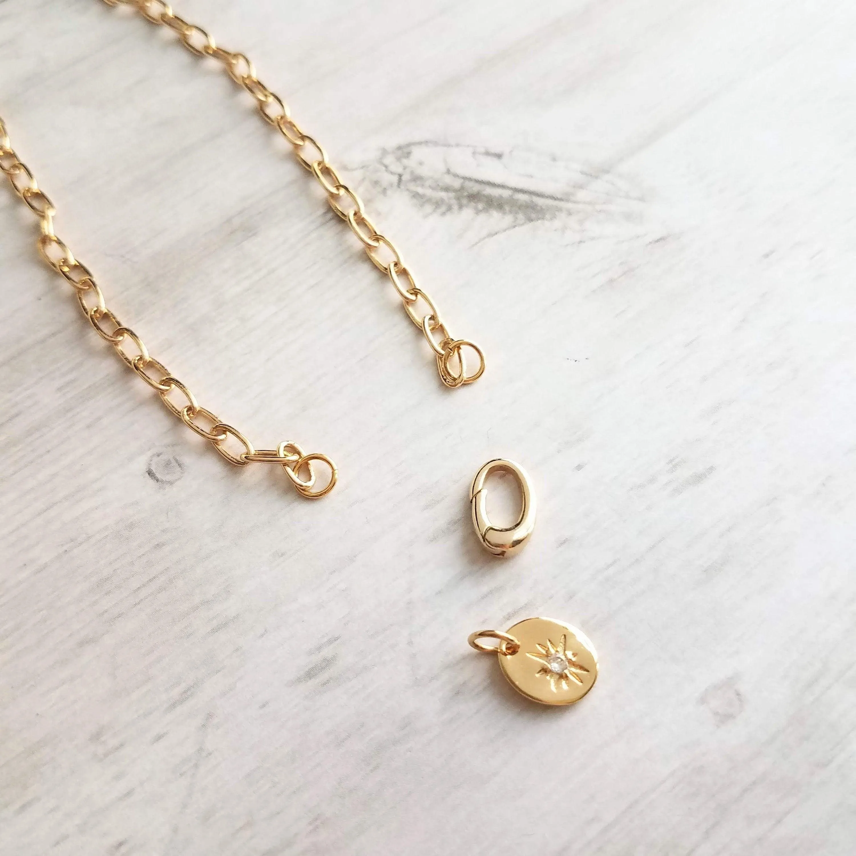 Paperclip Chain Necklace, gold oval link necklace, gold chunky necklace, front clasp necklace, large clasp necklace, oval CZ star pendant