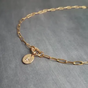 Paperclip Chain Necklace, gold oval link necklace, gold chunky necklace, front clasp necklace, large clasp necklace, oval CZ star pendant