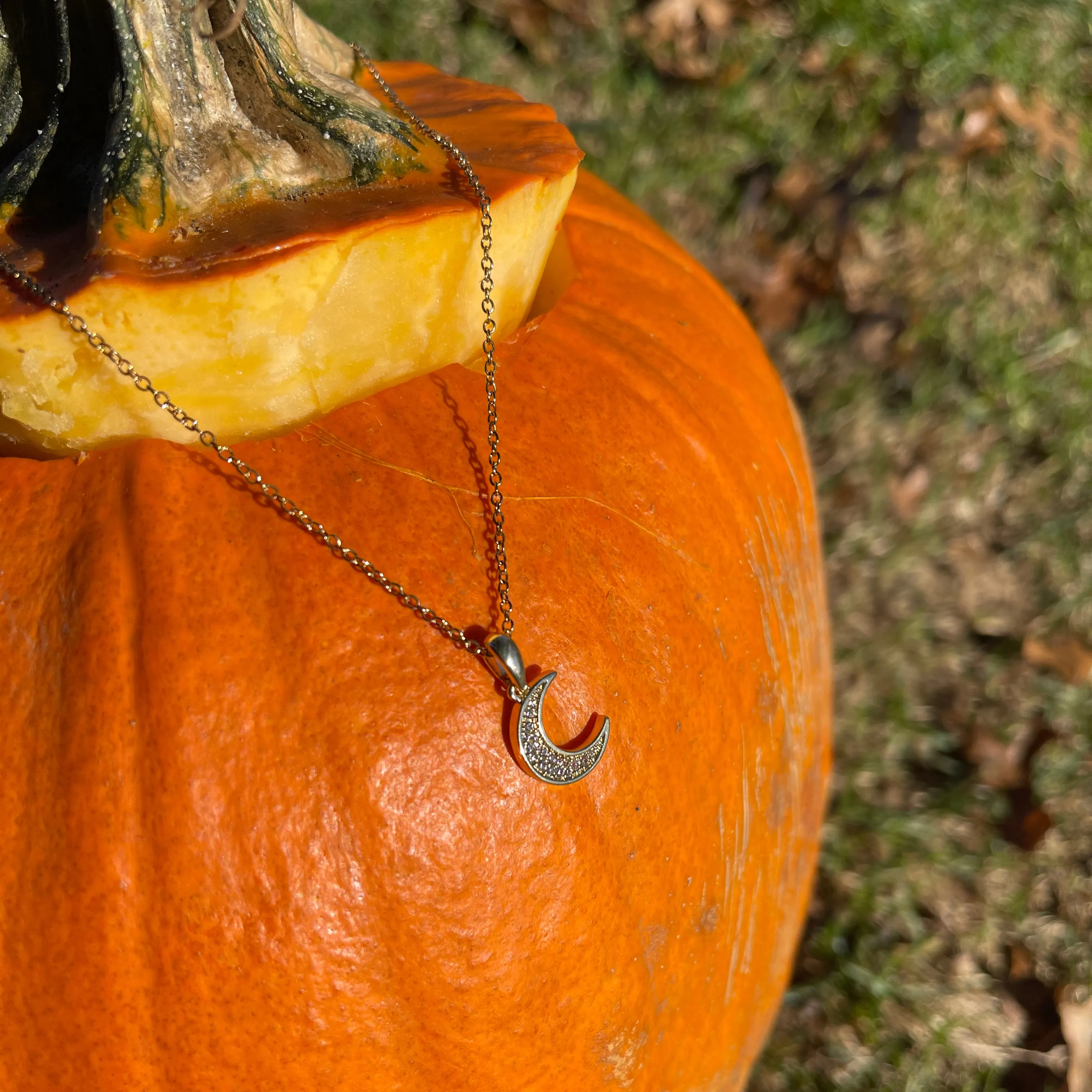 Pave Crescent Pendant Necklace