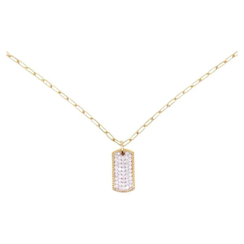 Pave Diamond Dog Tag Necklace
