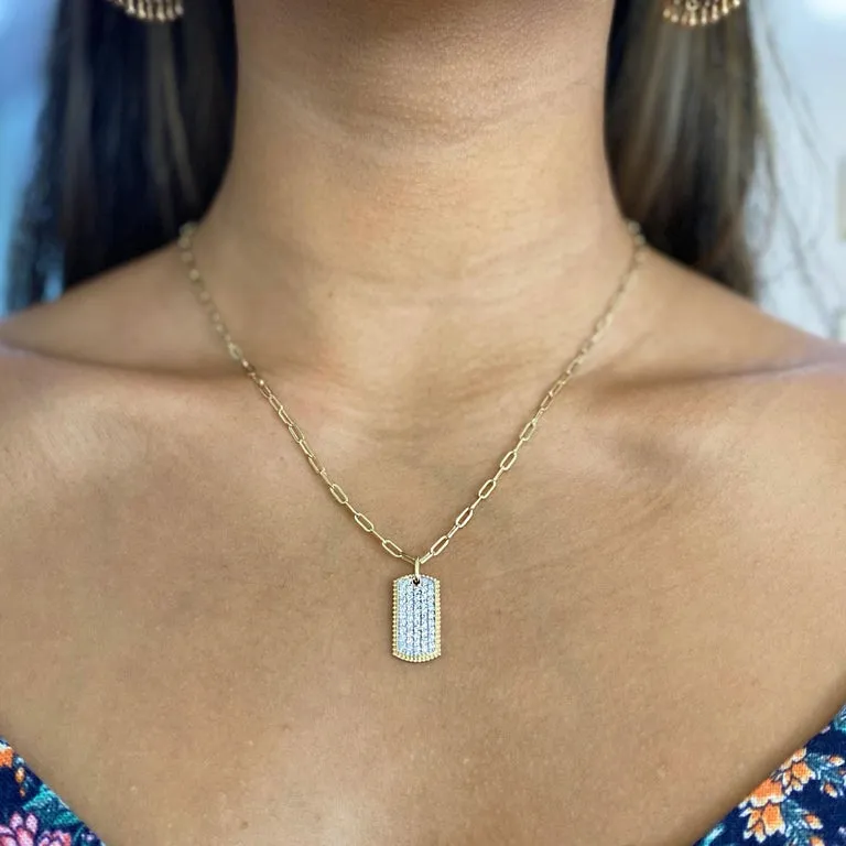 Pave Diamond Dog Tag Necklace