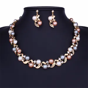 Pearl & Cubic Zirconia 18K Gold-Plated Chain Necklace & Drop Earrings