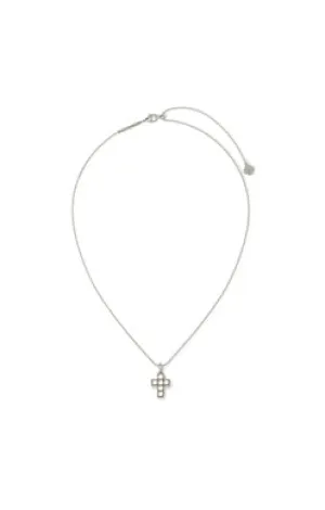 Pearl Cross Short Pendant Necklace in Rhodium White Pearl