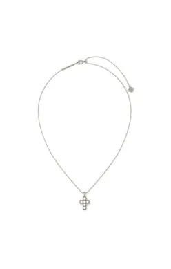 Pearl Cross Short Pendant Necklace in Rhodium White Pearl