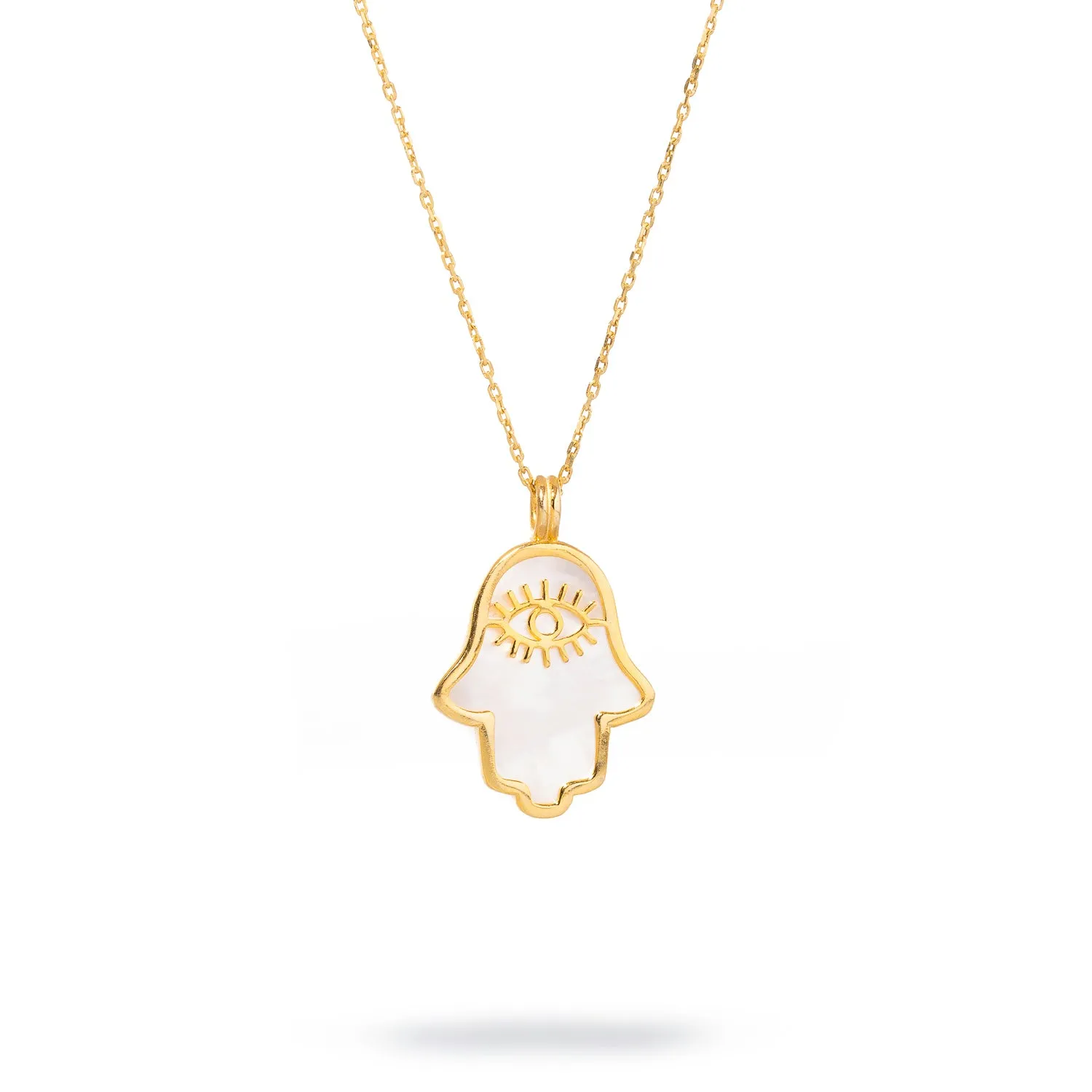 Pearl Divine Hamsa & Evil Eye Pendant Gold Vermeil Chain Necklace
