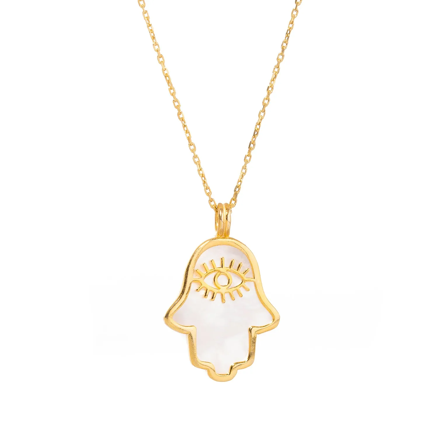 Pearl Divine Hamsa & Evil Eye Pendant Gold Vermeil Chain Necklace