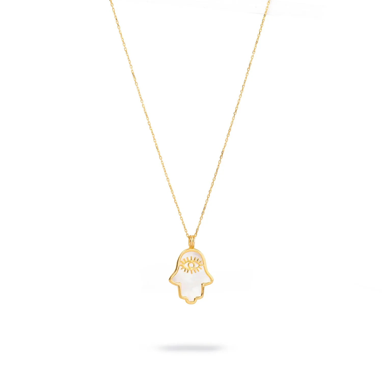 Pearl Divine Hamsa & Evil Eye Pendant Gold Vermeil Chain Necklace