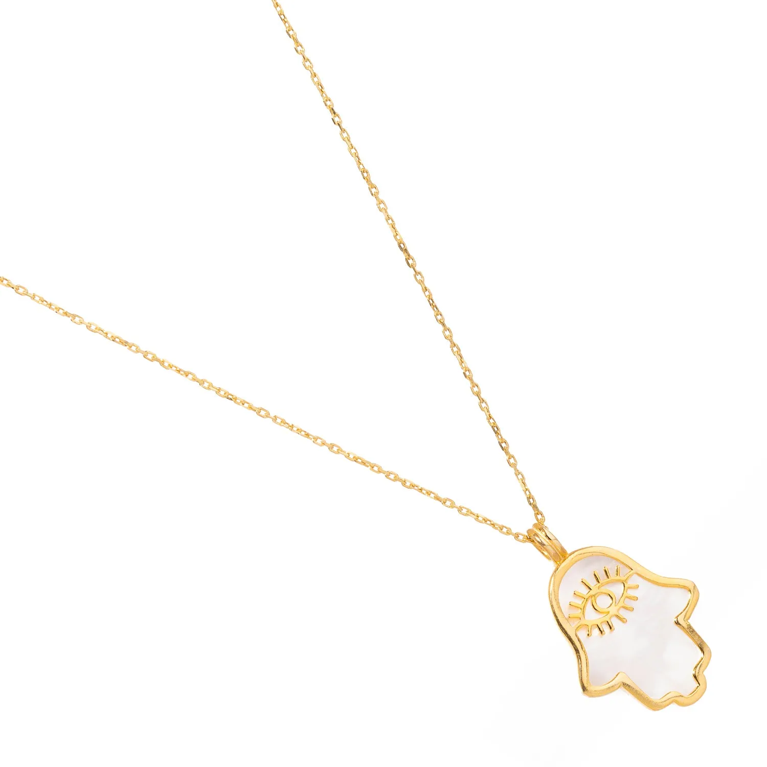 Pearl Divine Hamsa & Evil Eye Pendant Gold Vermeil Chain Necklace