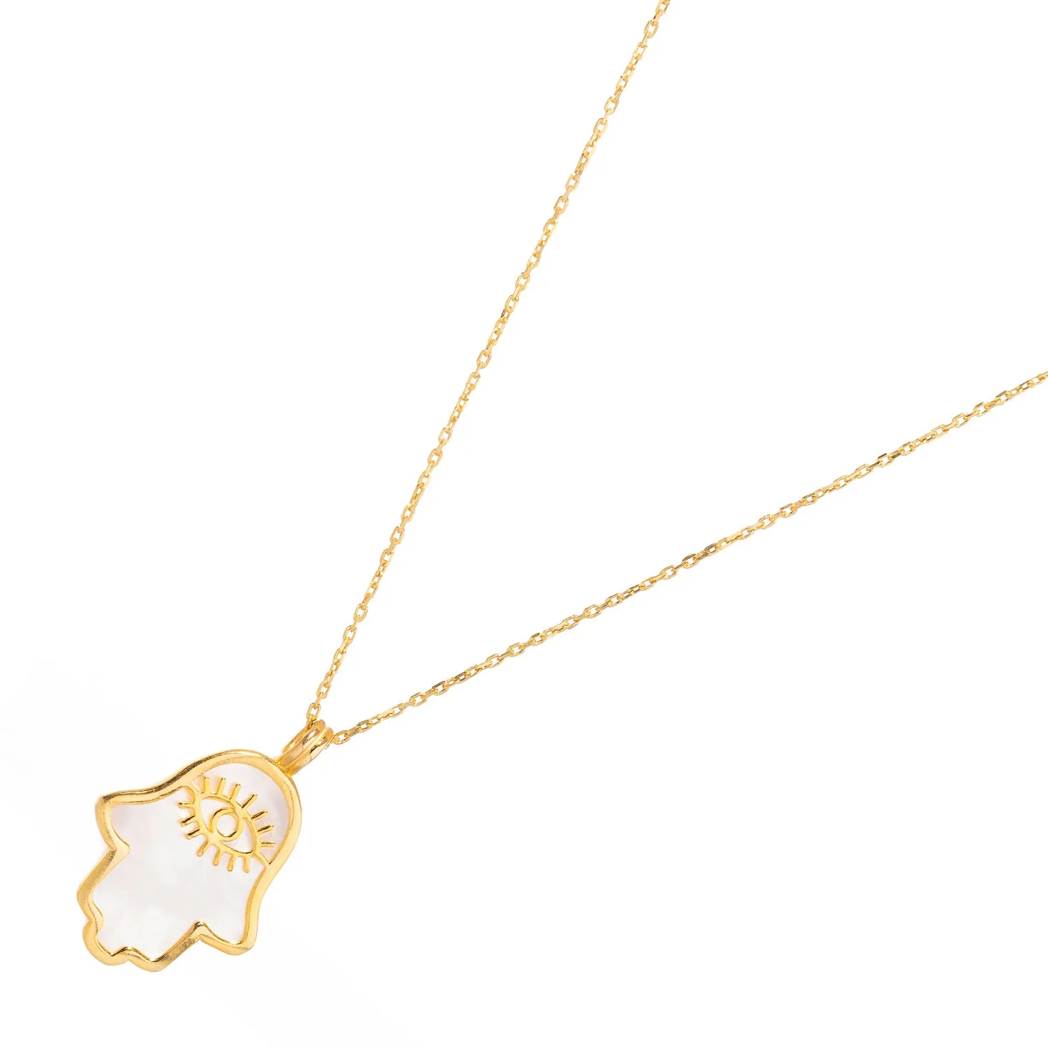 Pearl Divine Hamsa & Evil Eye Pendant Gold Vermeil Chain Necklace