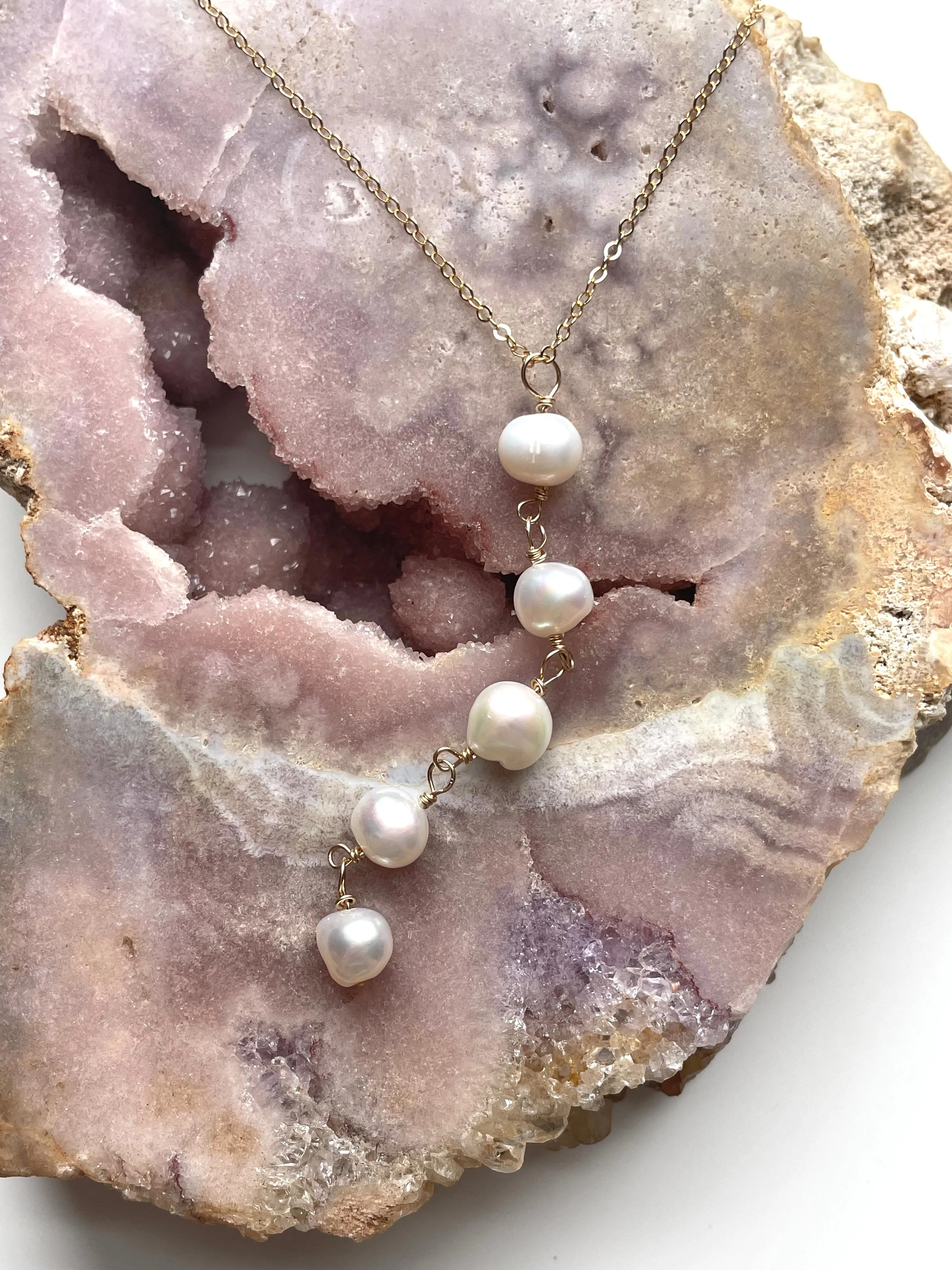 Pearl Lariat Necklace,Long Layering Pearl Necklace