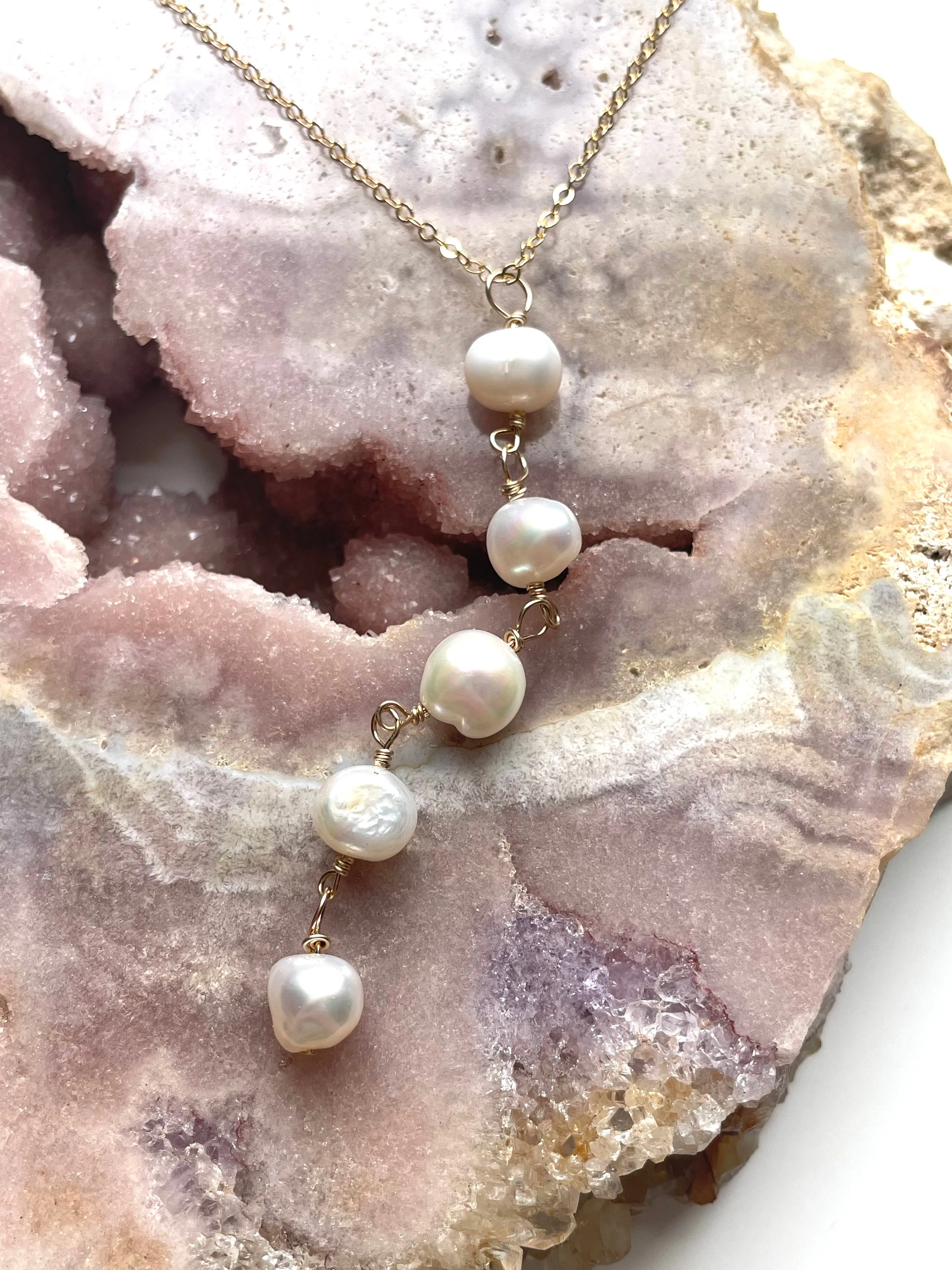 Pearl Lariat Necklace,Long Layering Pearl Necklace