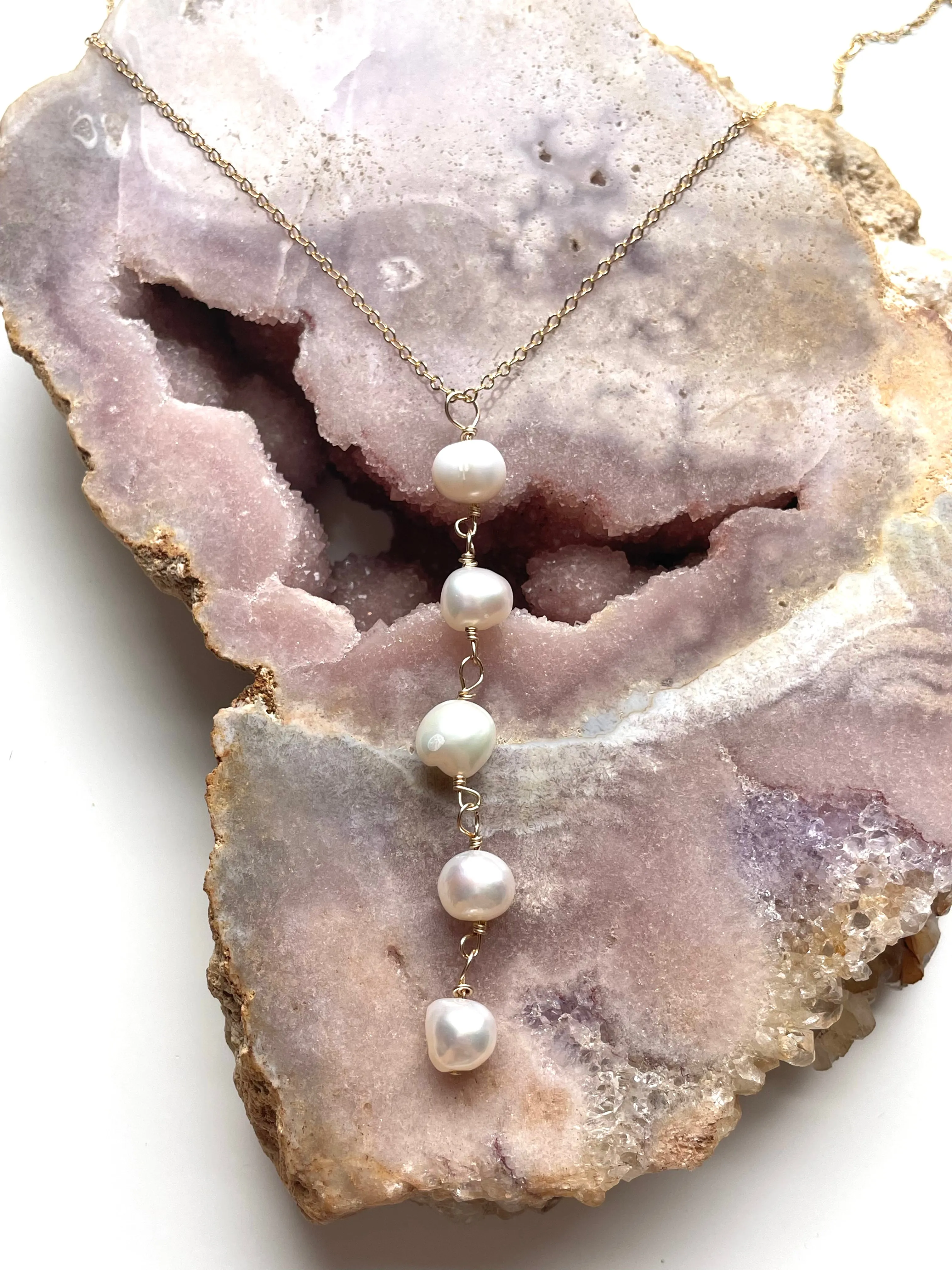 Pearl Lariat Necklace,Long Layering Pearl Necklace