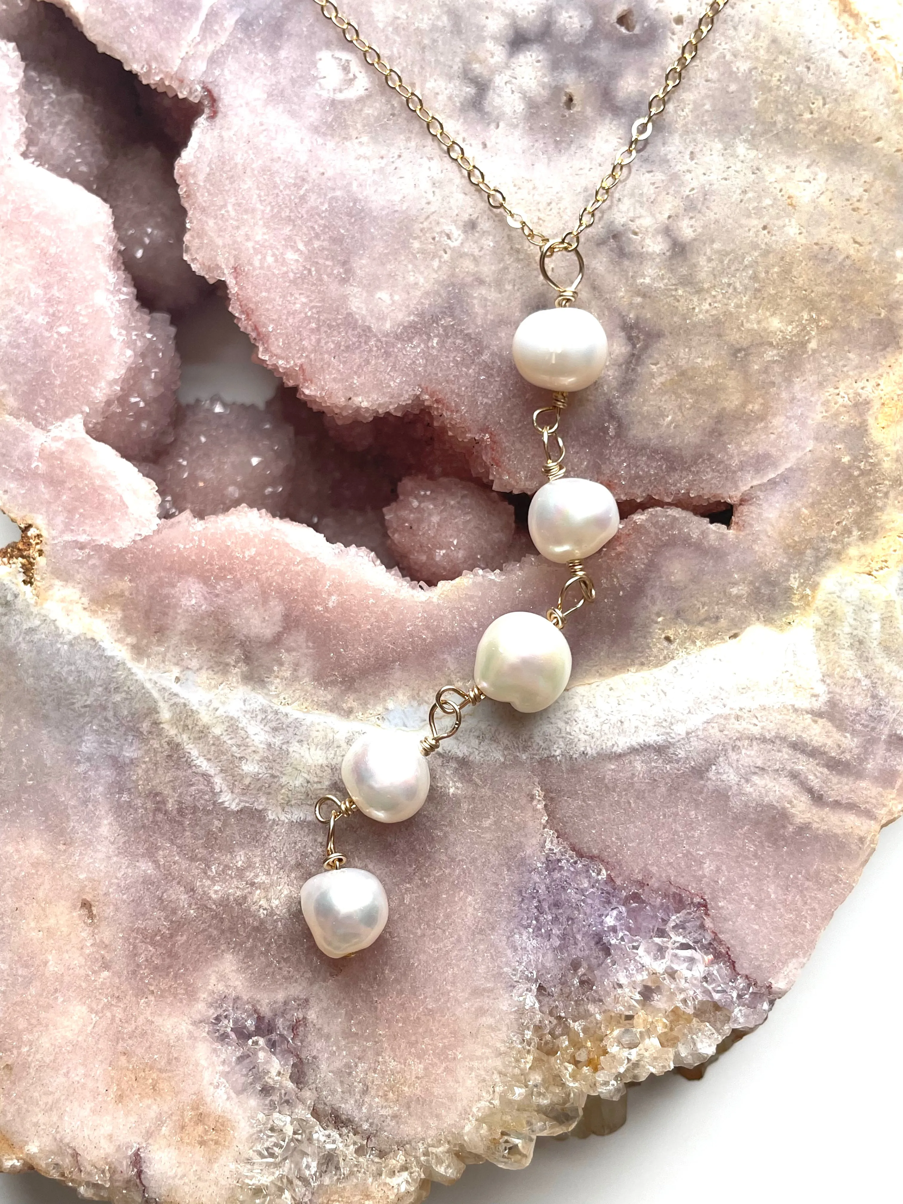 Pearl Lariat Necklace,Long Layering Pearl Necklace