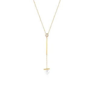 Pearl with Bar Pendant Drop Necklace