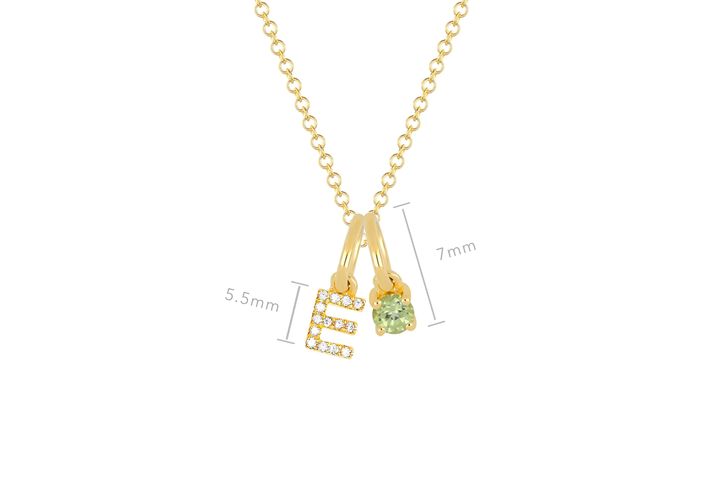 Peridot Birthstone Initial Charm Necklace