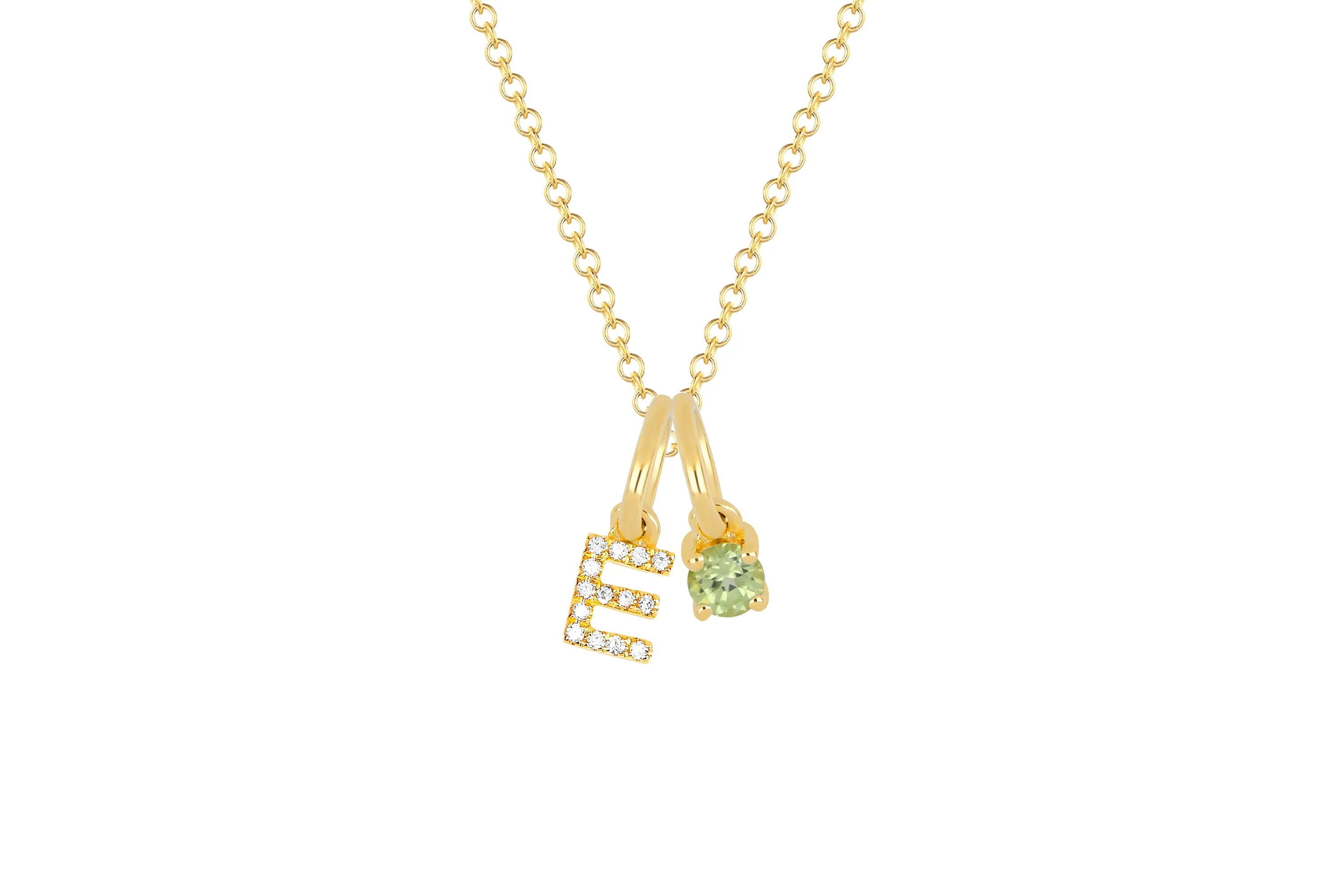 Peridot Birthstone Initial Charm Necklace