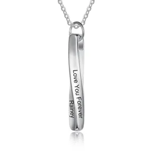 Personalized 1 Name Engraving Twisted Bar Necklace